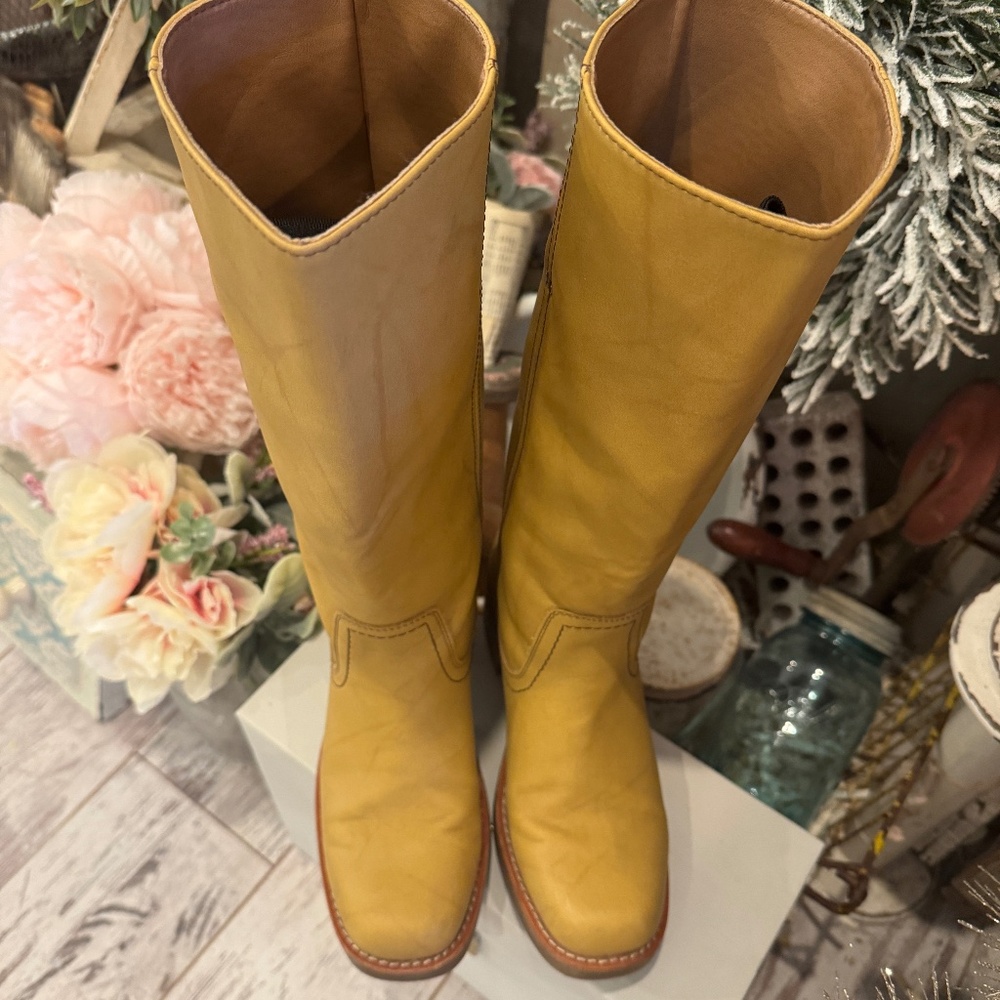 FRYE & CO MIRANDA 14 VEGAN ANTIQUED LEATHER CAMPUS BANANA KNEE HIGH TALL BOOT - Picture 13 of 16